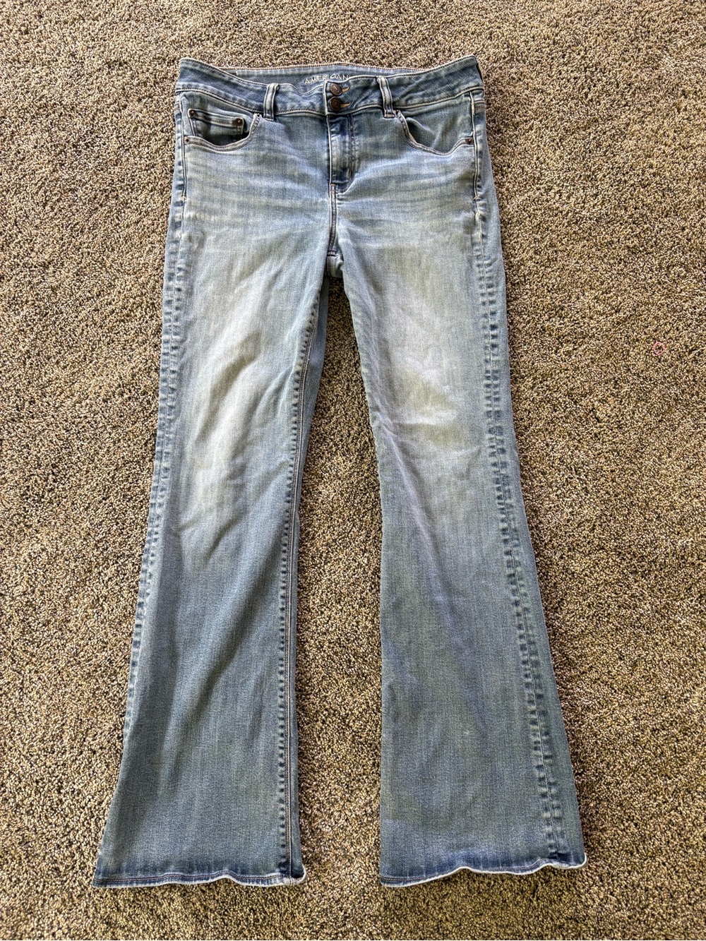American Eagle Artist Flare Jeans Super Stretch Mid Rise Womens Size 14 Denim